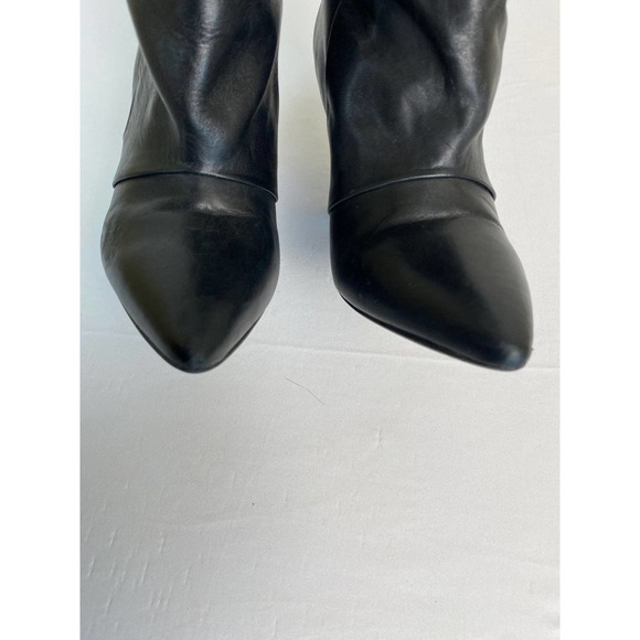 Zara Black Leather Pointed Toe Block-Heel Boots knee high boots 39 - Picture 4 of 7